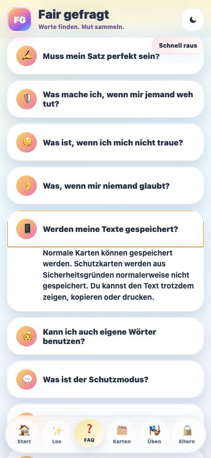Vorschau der Fair gefragt Datenschutzansicht
