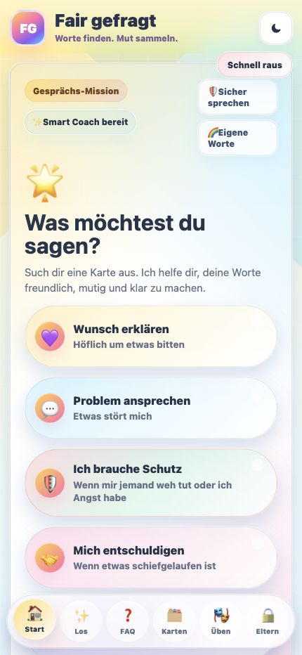 Fair gefragt Startbildschirm in der hellen App-Version
